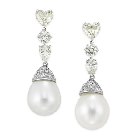 Pair of Diamond and Cultured Pearl 6a917