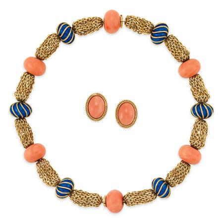 Multistrand Gold, Coral and Blue