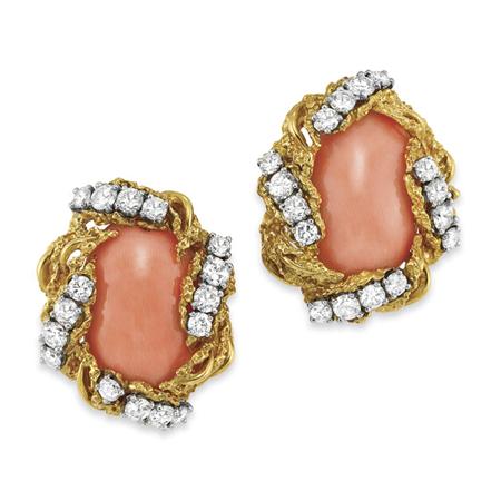 Pair of Gold Coral and Diamond 6a92e