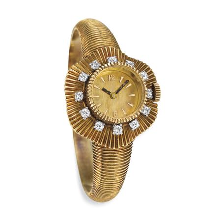 Gold and Diamond Watch Bangle Bracelet  6a930