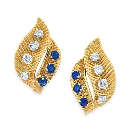 Pair of Gold Sapphire and Diamond 6a933