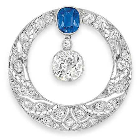 Diamond and Sapphire Circle Brooch  6a956