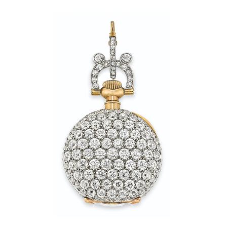 Platinum, Gold and Diamond Pendant-Watch,