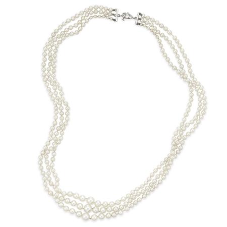 Triple Strand Natural Pearl Necklace 6a961