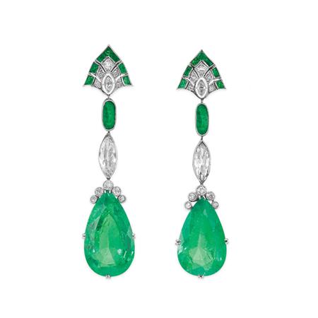 Pair of Platinum Emerald and Diamond 6a96b