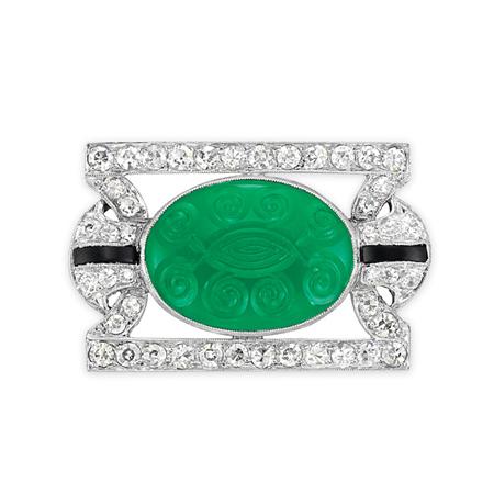 Art Deco Platinum Carved Green 6a96d