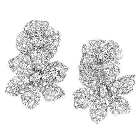 Pair of Diamond Flower Clip-Brooches
	