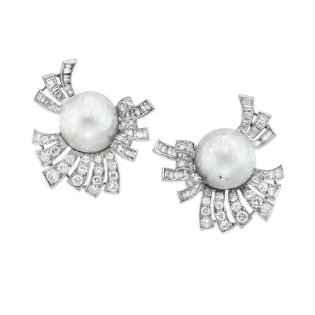 Pair of Mabe Pearl and Diamond 6a970