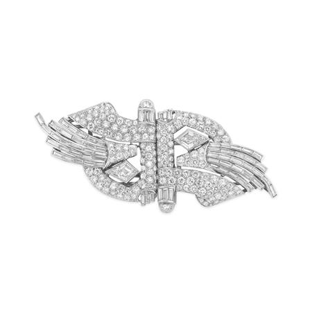 Art Deco Diamond Double Clip Brooch  6a972