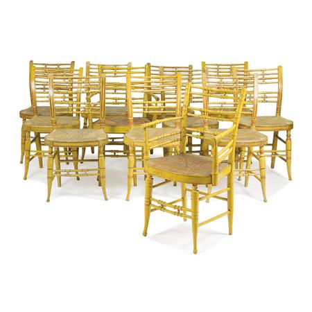 Set of Twelve Yellow Painted Rush 6a9db