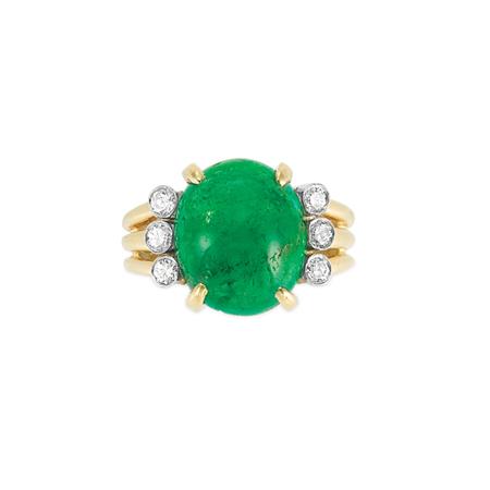 Gold Cabochon Emerald and Diamond 6aa63