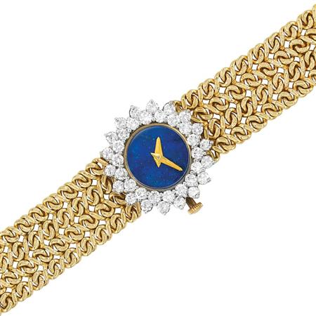 Gold, Lapis and Diamond Wristwatch,