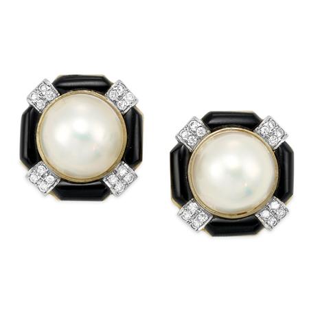 Pair of Gold Mabe Pearl Black 6aa7c