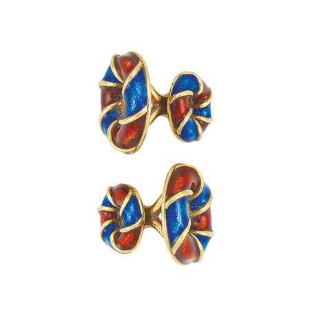 Pair of Gold and Red and Blue Enamel