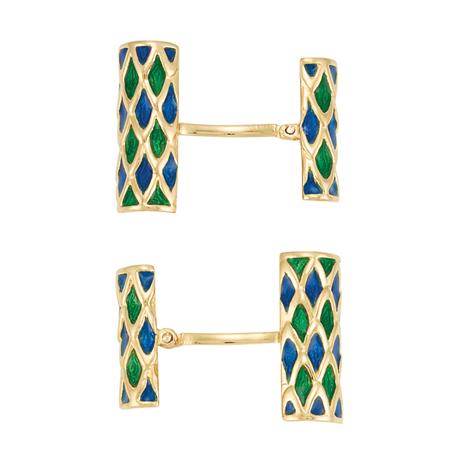 Pair of Gold and Blue and Green Enamel