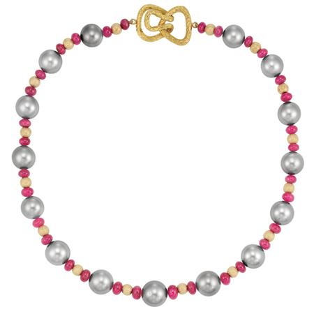 Gray Cultured Pearl, Ruby and Gold