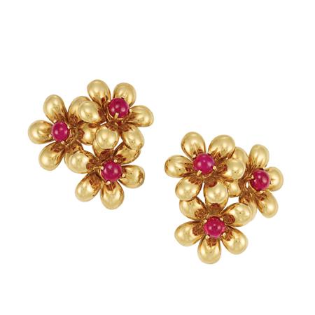 Pair of Gold and Cabochon Ruby