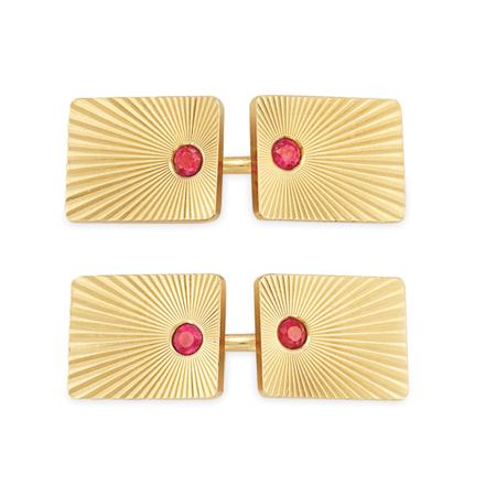 Pair of Gold and Ruby Cufflinks  6aaea