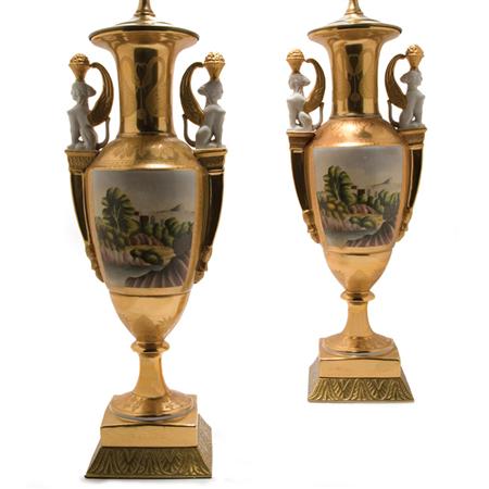 Pair of Continental Gilt Decorated Porcelain