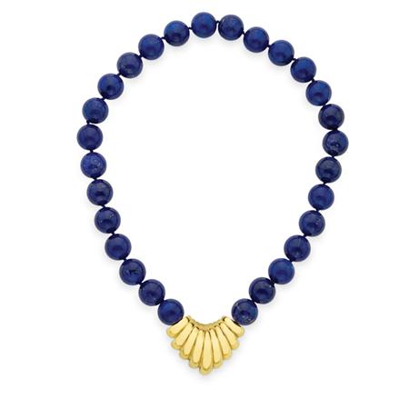 Lapis Bead Necklace with Gold Clasp
	