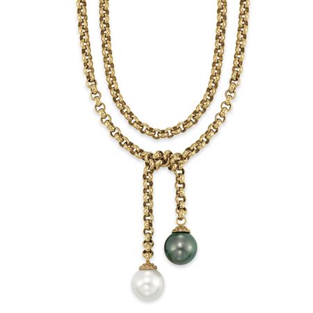 Long Gold Chain and Cultured Pearl 6a7c2