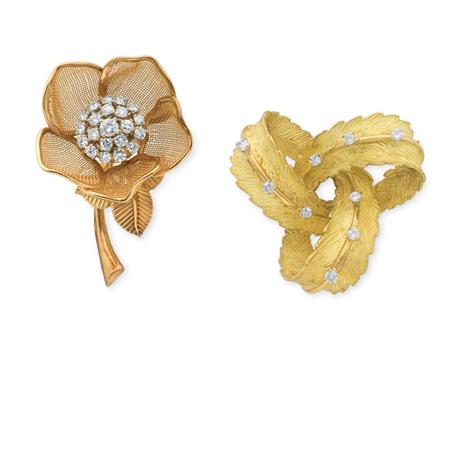 Gold and Diamond Mesh Rose Brooch