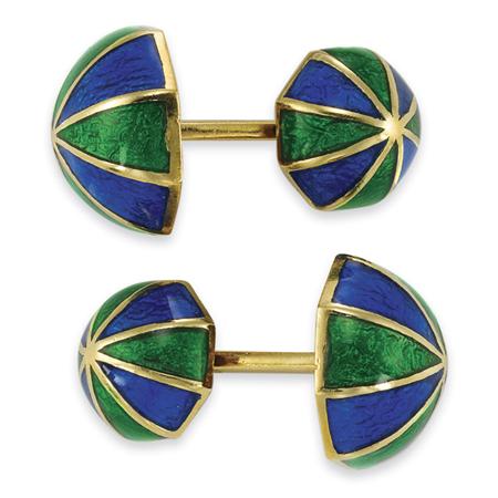 Pair of Gold and Green and Blue Enamel