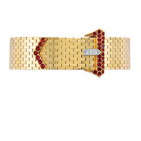 Gold, Ruby and Diamond Slide Bracelet
	