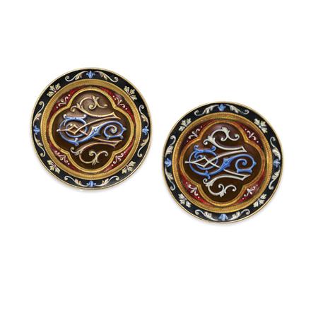Pair of Antique Gold and Enamel