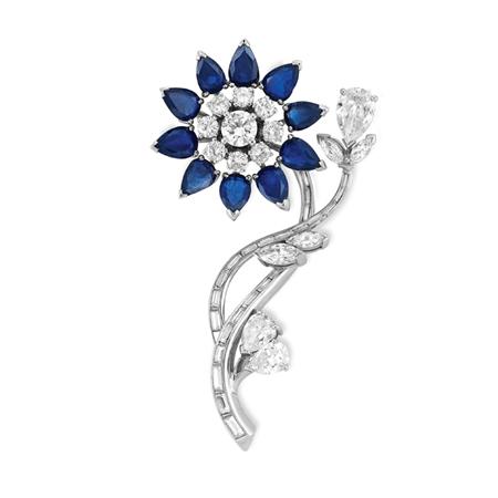 Diamond and Sapphire Flower Brooch  6a828