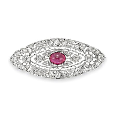 Platinum Cabochon Ruby and Diamond 6a830