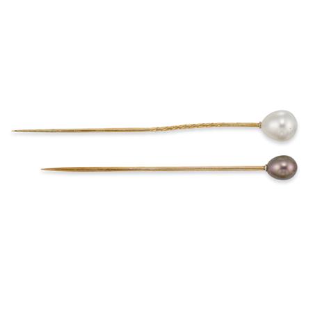 Two Gold and Natural Pearl Stickpins  6a834