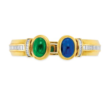 Gold Cabochon Emerald and Sapphire 6a844