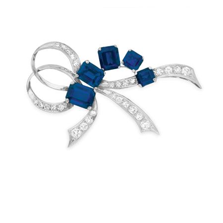 Sapphire and Diamond Bow Brooch  6a84a