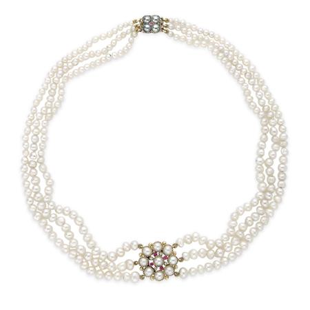 Triple Strand Natural Pearl Necklace