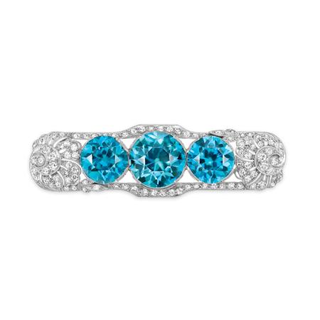 Blue Zircon and Diamond Bar Brooch  6a85f