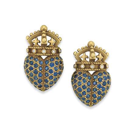 Pair of Gold, Sapphire and Diamond