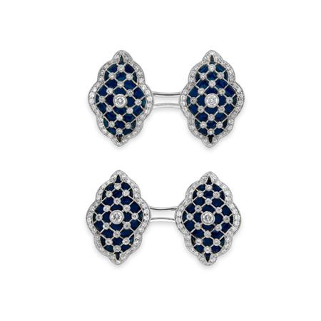 Pair of White Gold Blue Enamel 6a889