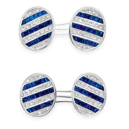 Pair of Sapphire and Diamond Cufflinks
	