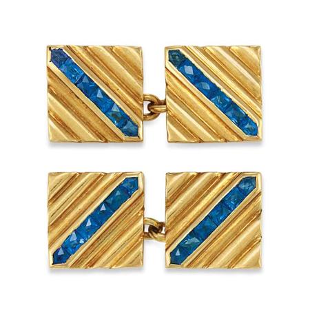 Pair of Gold and Sapphire Cufflinks  6a898