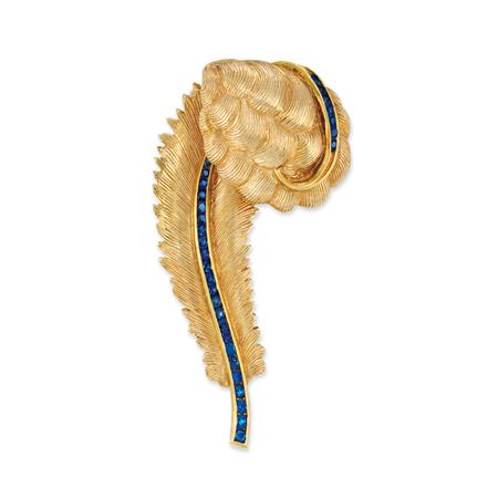 Gold and Sapphire Feather Clip  6a89b