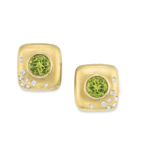 Pair of Gold, Peridot and Diamond