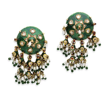 Pair of Indian Jaipur Enamel Earrings Estimate nbsp 200 nbsp nbsp nbsp 300 6ad36