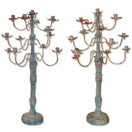 Pair of Painted Wood and Tole Thirteen-Light