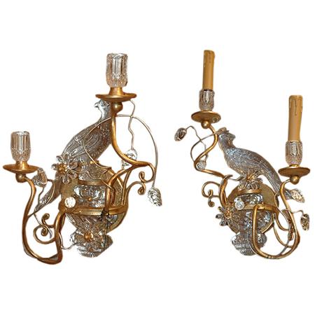 Pair of Gilt Metal and Glass Bird Form 6ae77