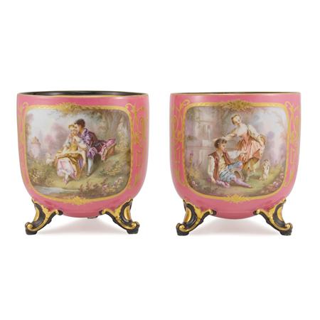 Pair of Sevres Style Pink Ground
