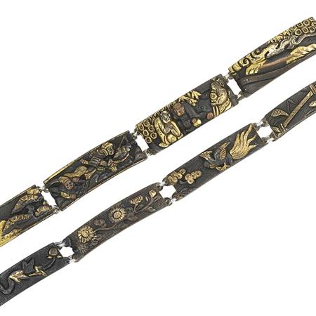 Two Antique Japanese Shakudo Bracelets  6ab1b