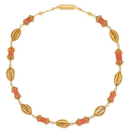 Antique Gold and Coral Bead Necklace
	