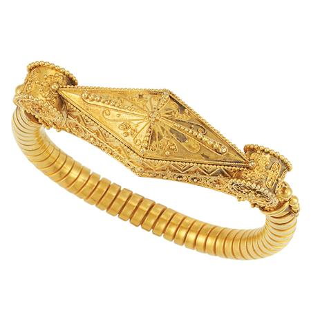 Etruscan Revival Gold Bangle Bracelet  6ab4c