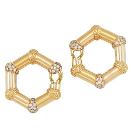 Pair of Gold and Diamond Hoop Earclips  6ab5e